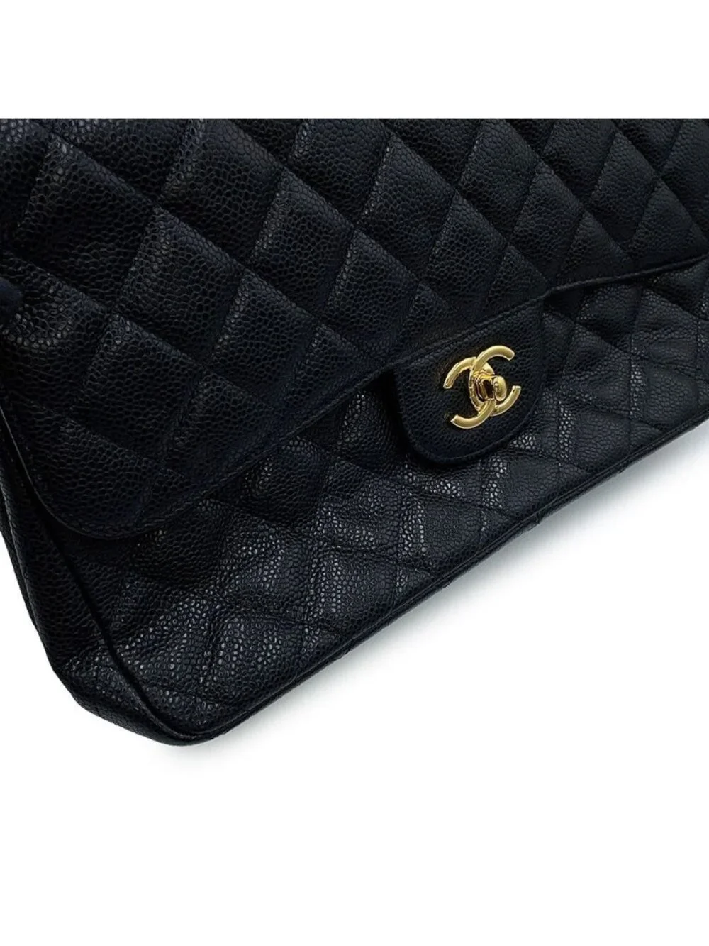 Chanel Chain Shoulder Bag Quilted 30 Caviar Leather CC Logo Black